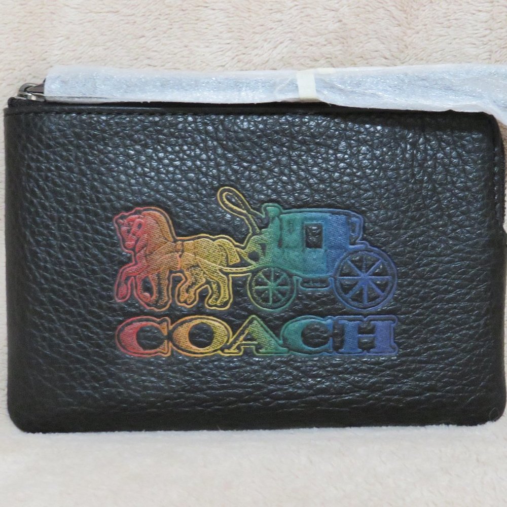 Coach Ombre Leather Horse and Carriage Corner Zip Wristlet (Black)